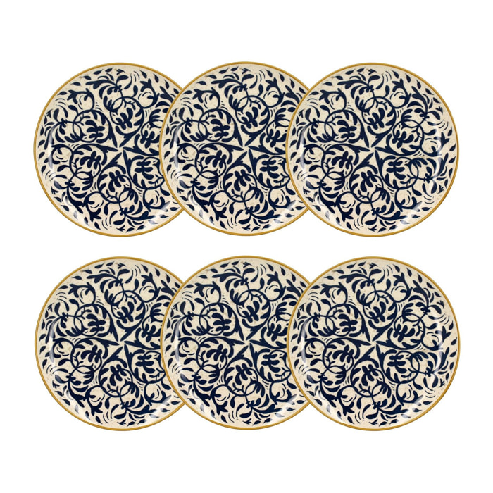 Lot de 6 assiettes plates à motif bleu en grès 27cm HERACLEE