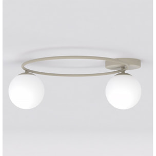 Lampada a sospensione SOPRA in acciaio beige e vetro opale