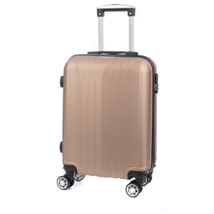 Valigia da cabina Trolley in materiale leggero in ABS ad alta resistenza. Chiusura numerica, 4 ruote doppie estraibili e girevoli a 360°. 57x38x20 cm.