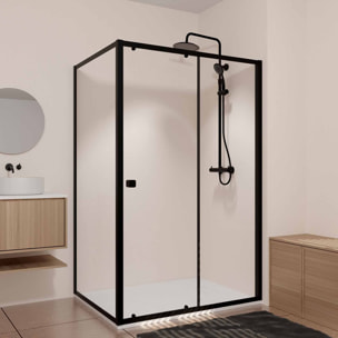 Porte de Douche Coulissante Extensible 100x185cm et Retour Fixe 90cm - Noir - BLACK SLIDE