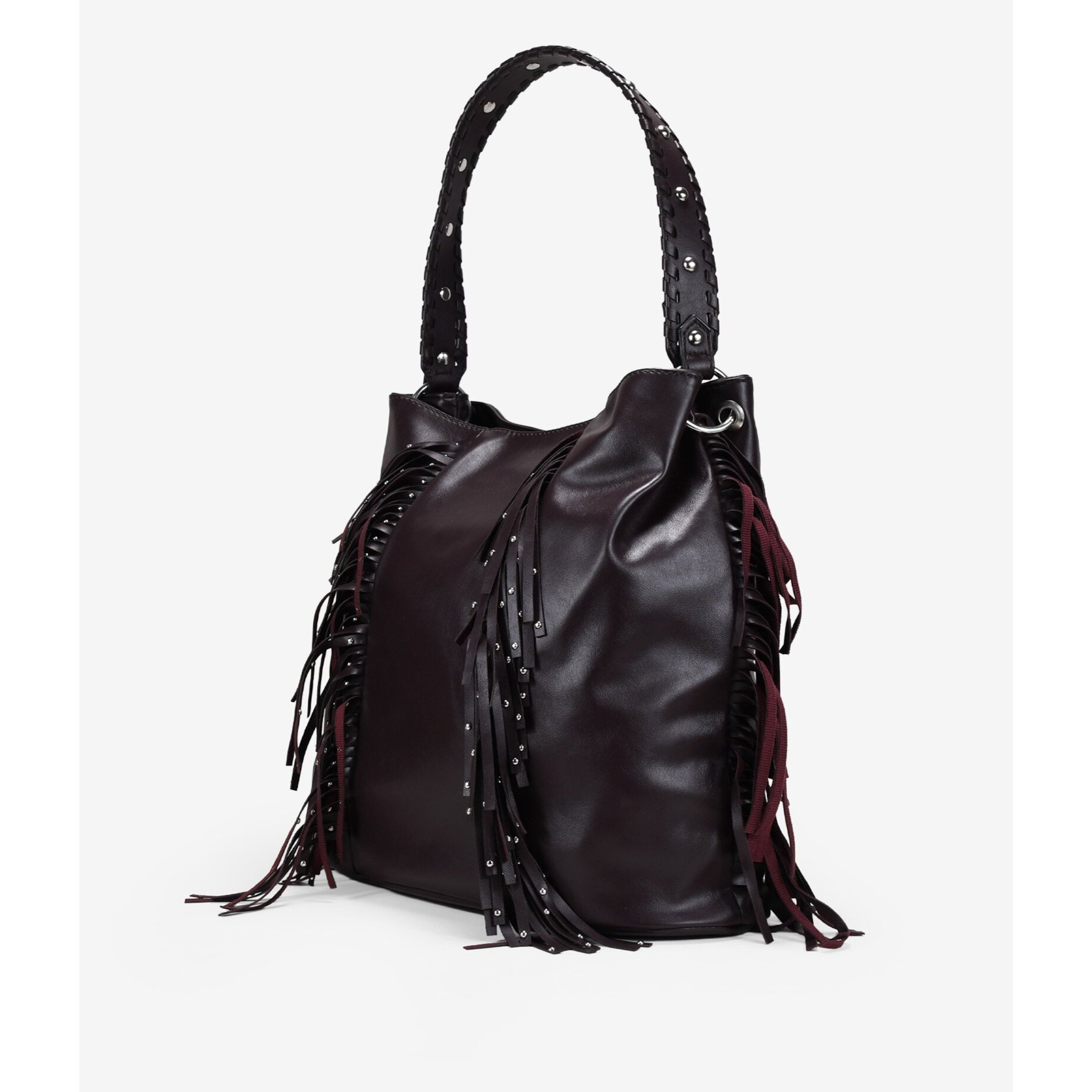 Bolso de hombro burdeos con flecos