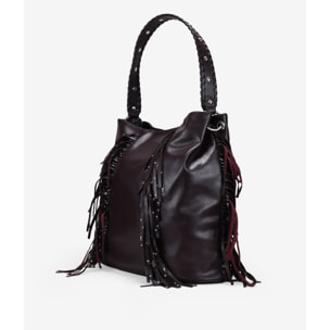 Bolso de hombro burdeos con flecos