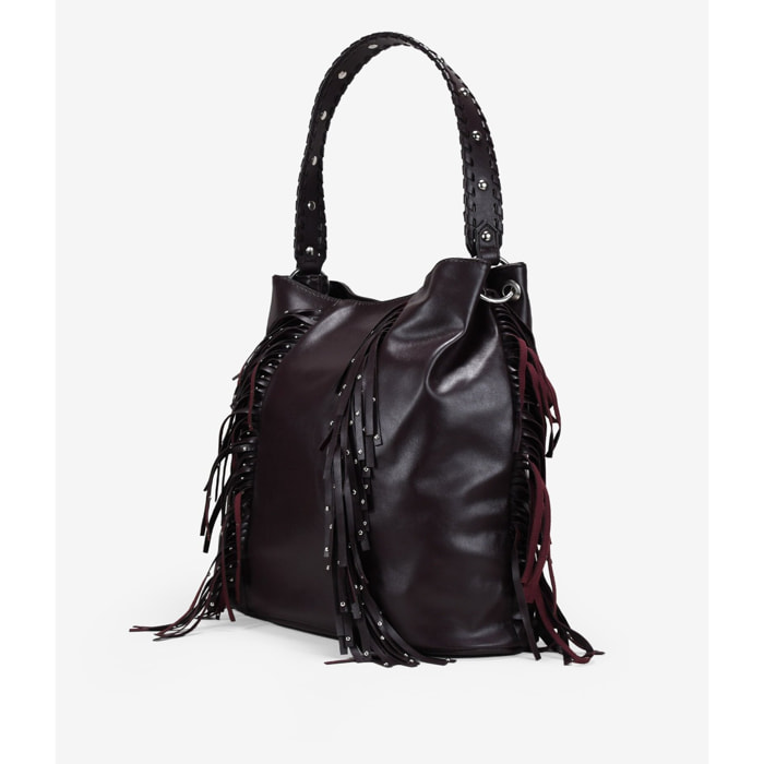 Bolso de hombro burdeos con flecos
