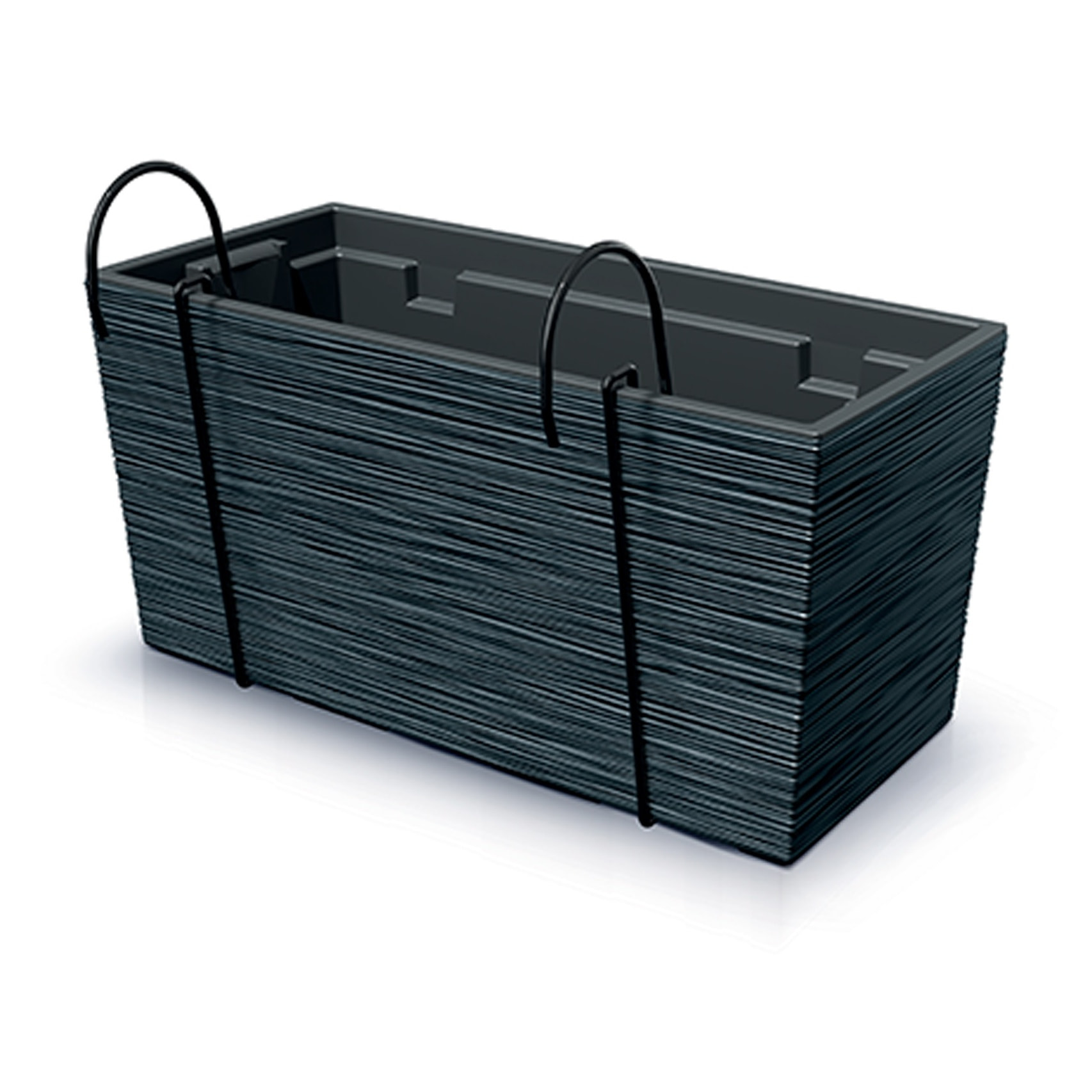 Macetero color antracita, con depósito y ganchos para colgar, colección FURU, de 39,5 x 18,5 x 19,5 cm, capacidad de 8 L.