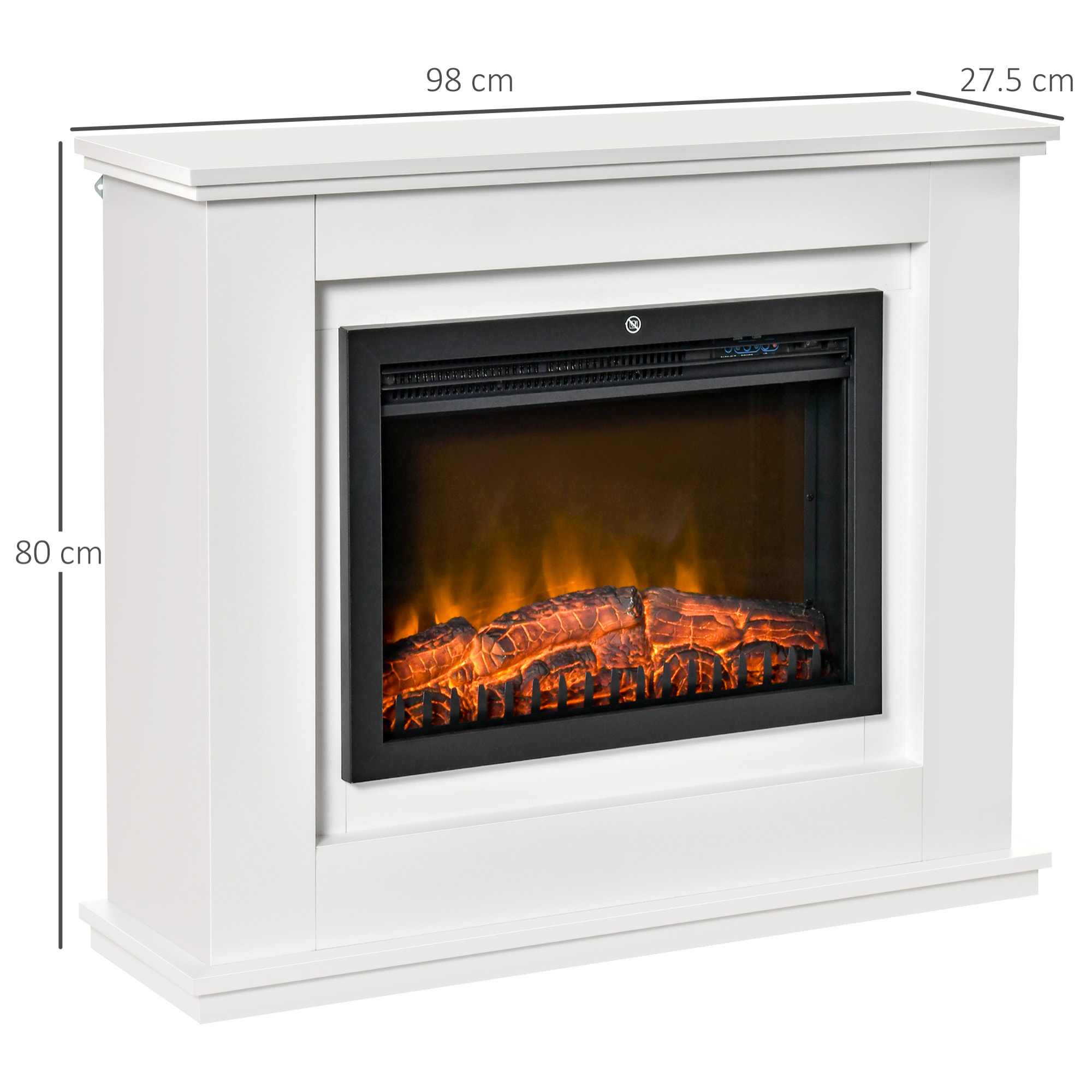 Cheminée électrique grande taille 2000 W  effet flammes LED minuterie température luminosité réglables télécommande fournie blanc