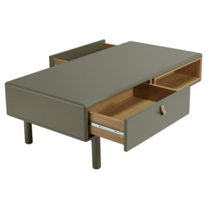 ETHAN - Table basse 2 tiroirs et 2 niches en bois naturel vert
