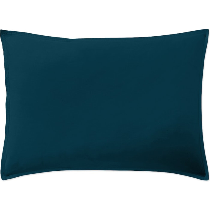 Paire de Taies D'oreiller Avec Volant 100% Percale De Coton Lavé Bleu Impérial