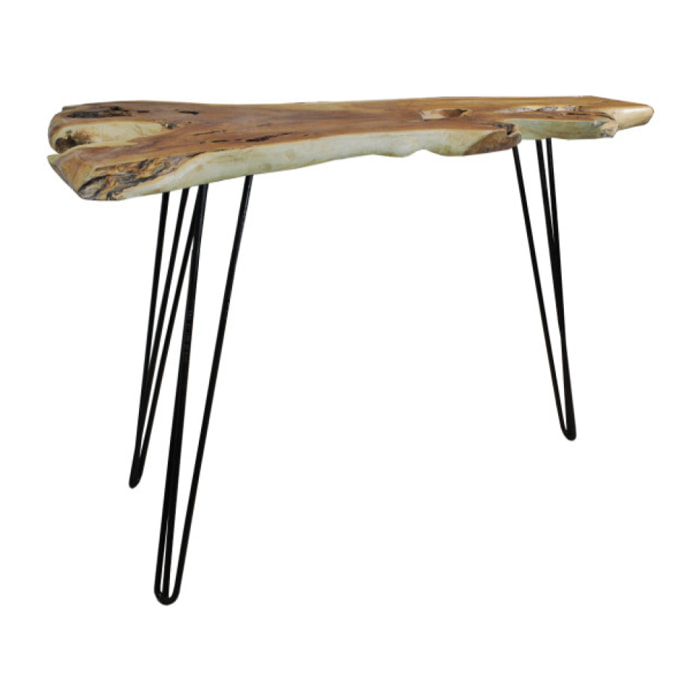 Table de bar haute en bois de teck et pieds filaire en métal noir - SONGA
