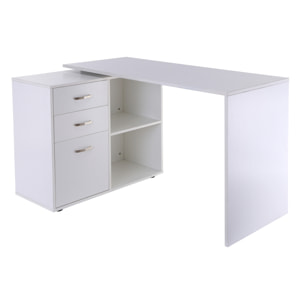 Bureau d'angle bureau droit modulable 2 en 1 bureau informatique tiroirs x 3 + 2 niches MDF blanc