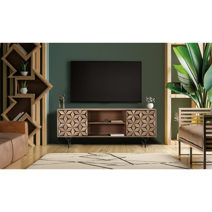 Mueble TV de Madera de Mango 147 Cm Estilo Contemporáneo Geométrico