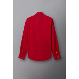 Camicia Uomo 2 Bottoni Button Down Slim Satin Unito Rosso