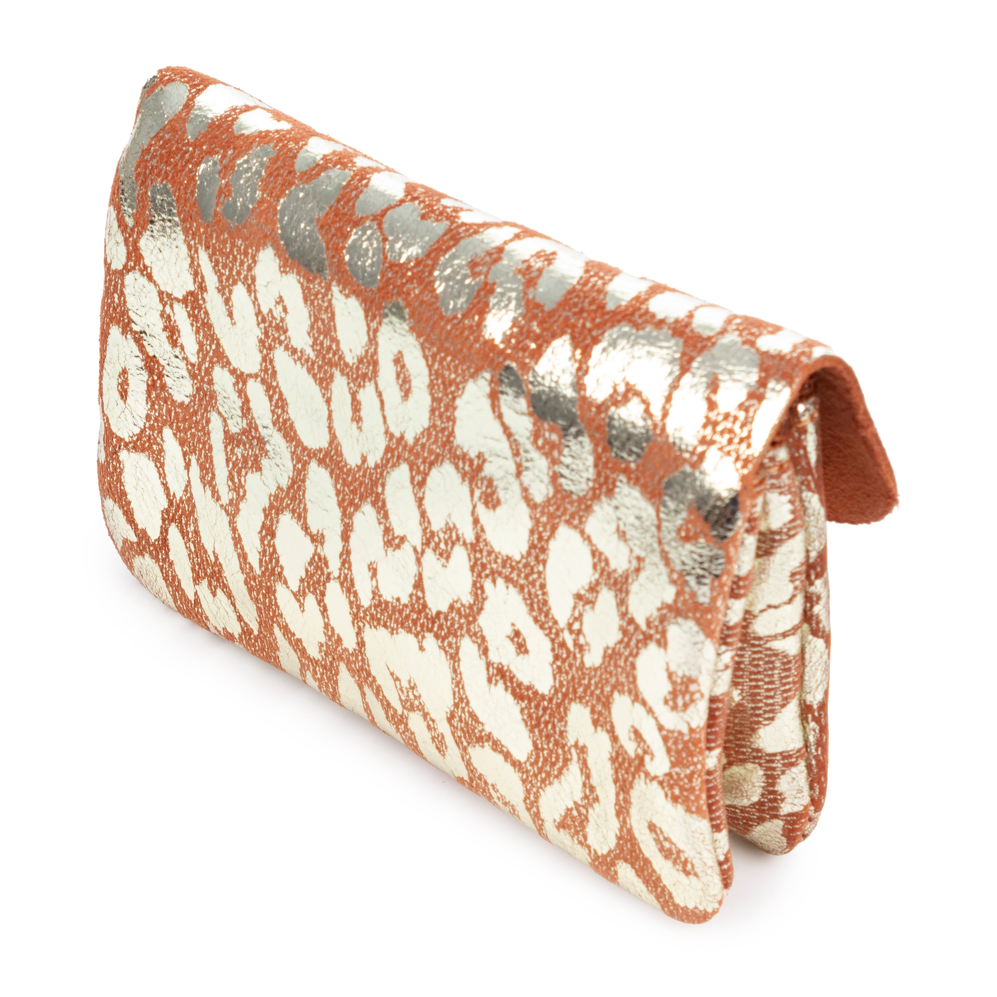 Alpignano monedero mujer. Piel auténtica Gamuza, diseño animal print leopardo, lacada brillante.