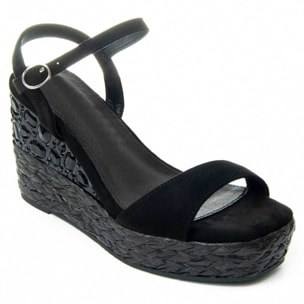 Sandalias de Cuña - Negro - Altura: 12 Cm