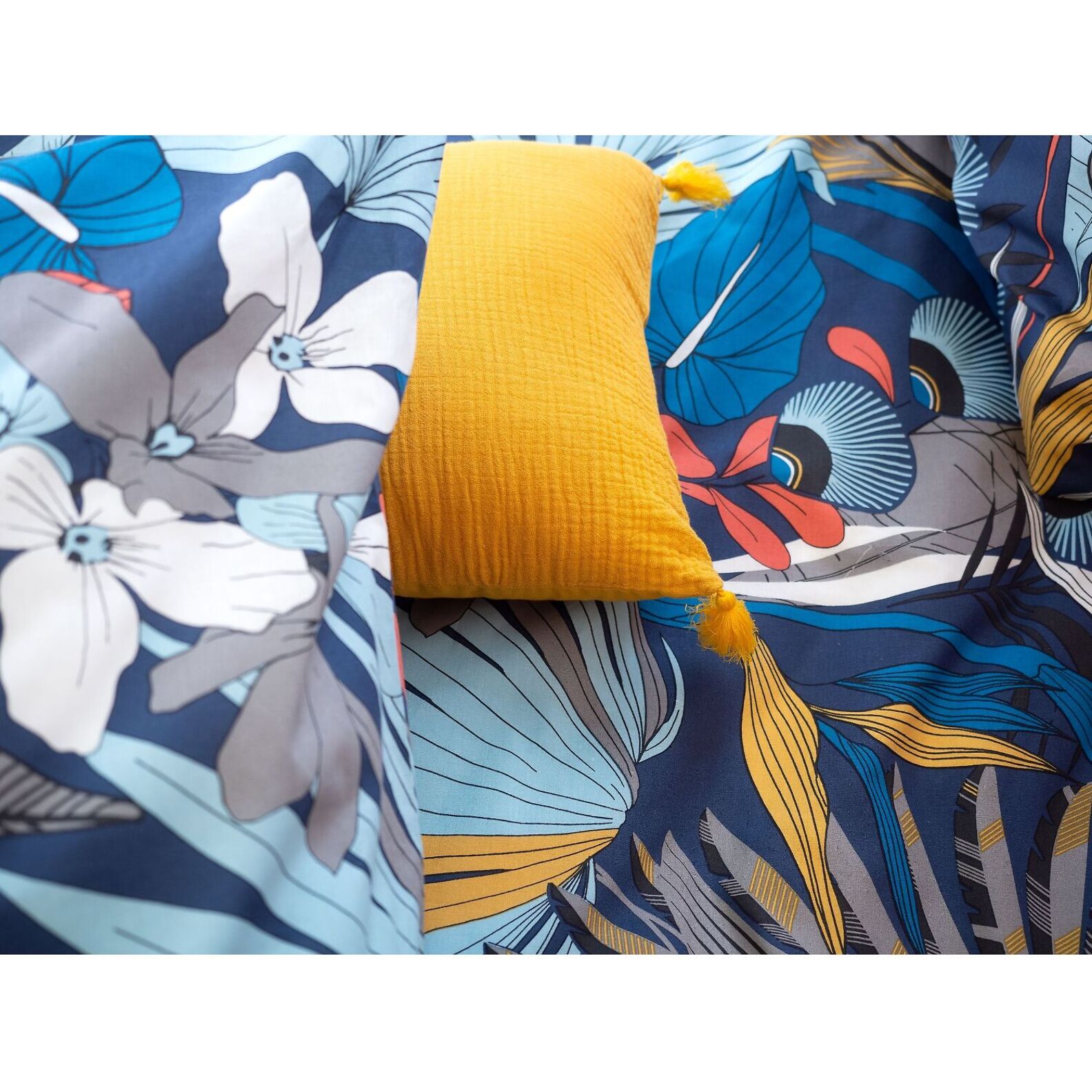 Parure housse de couette satin de coton bleu