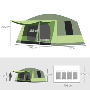Tente de camping familiale avec porche 4 à 8 personnes sac de transport inclus vert