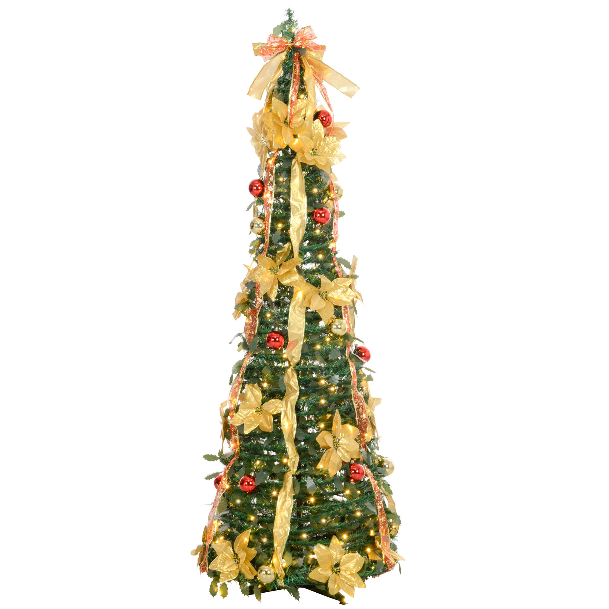 Árbol de Navidad 180 cm Árbol de Navidad Artificial Plegable con Luces LED y Adornos Pre-instalados Árbol Navideño para Interior Verde