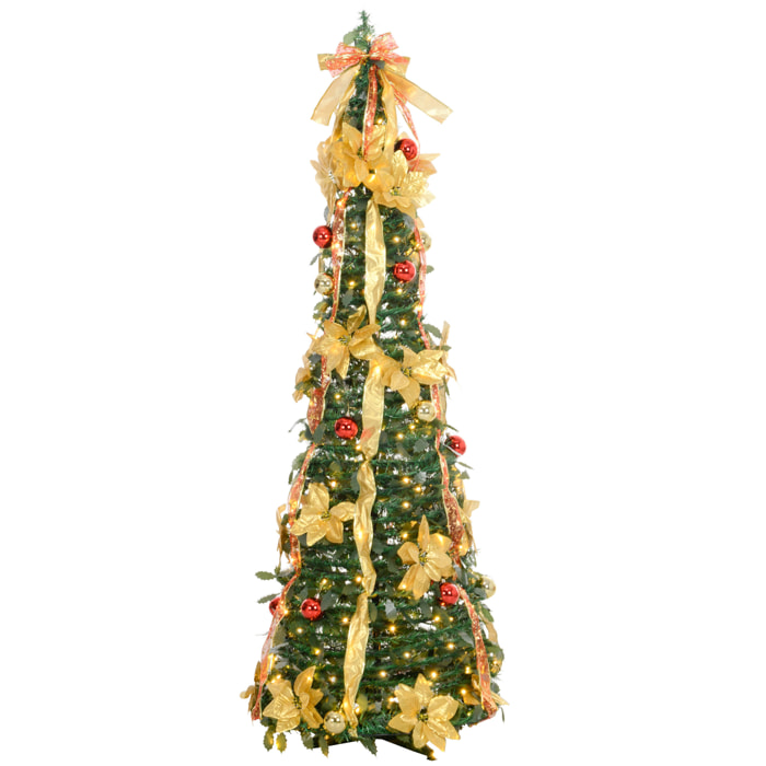 Árbol de Navidad 180 cm Árbol de Navidad Artificial Plegable con Luces LED y Adornos Pre-instalados Árbol Navideño para Interior Verde