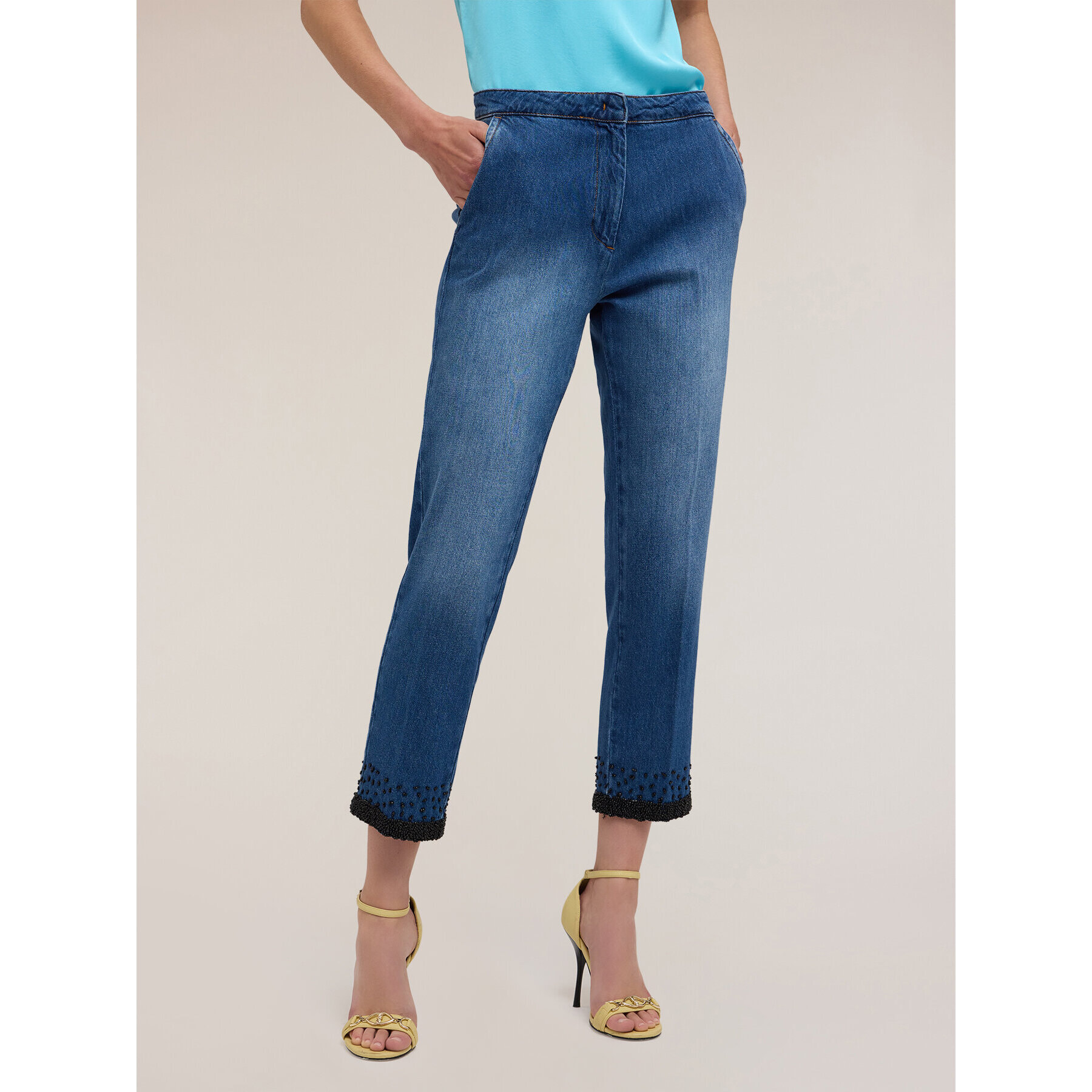 Motivi - Jeans chino con ricamo di perline - Blu