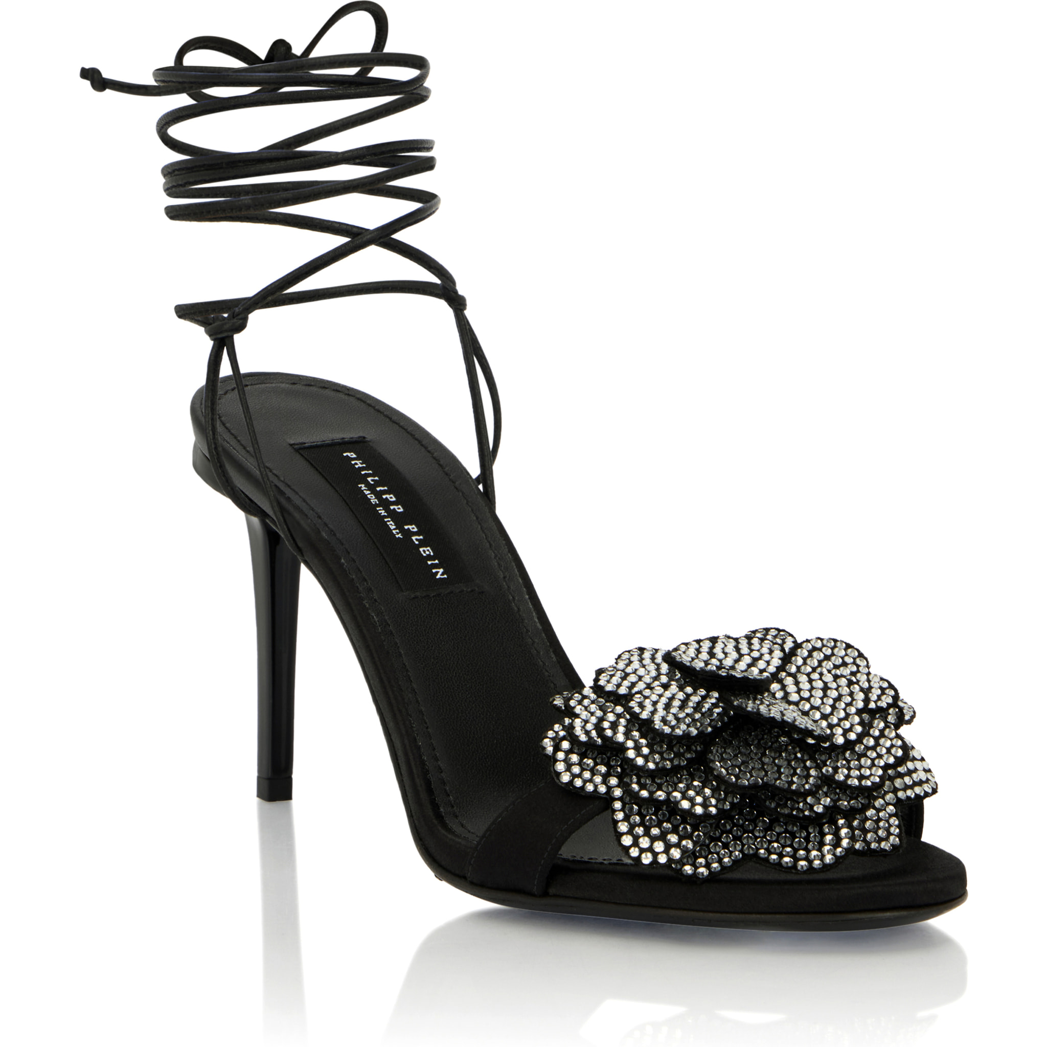 PHILIPP PLEIN Lace-Up High Heels Sandals Strass Flower 9