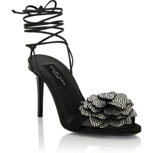 PHILIPP PLEIN Lace-Up High Heels Sandals Strass Flower 9
