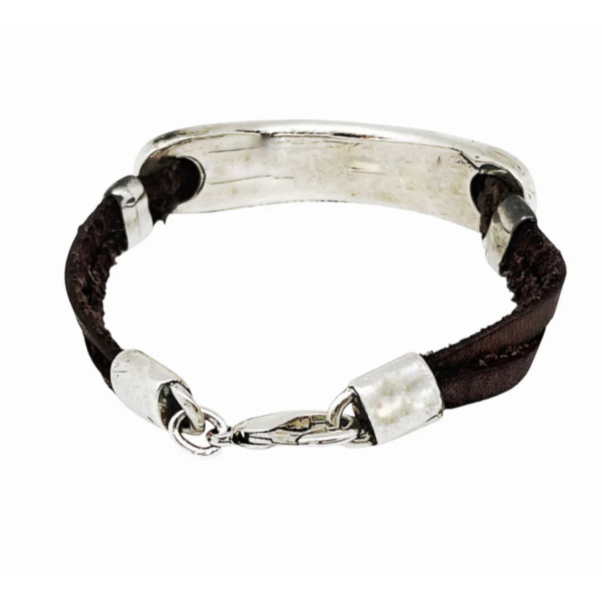 Pulsera Doble tira Base cuero marrón y plata chapado
