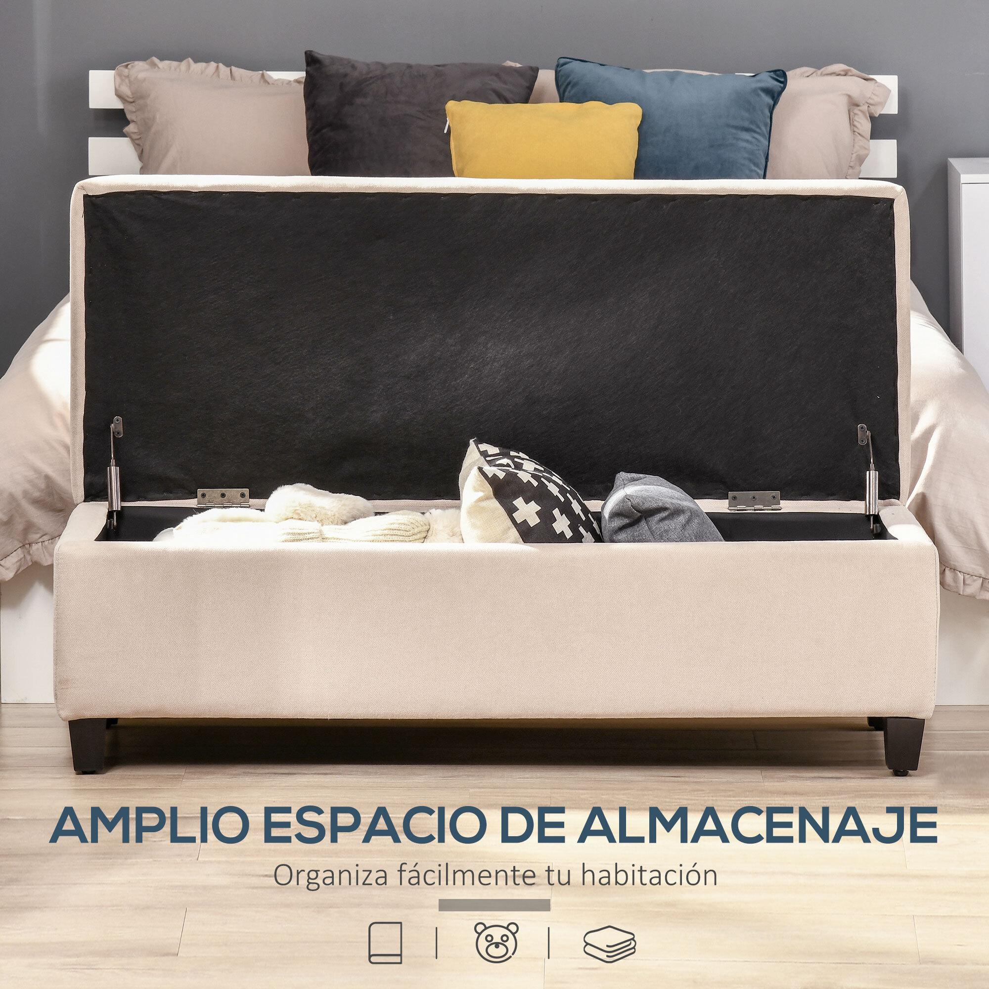 Banco de Almacenamiento Acolchado Puff de Almacenaje Taburete Tapizado en Lino con Tapa Abatible para Salón Entrada Dormitorio Carga 120 kg 125x49x41,5 cm Beige