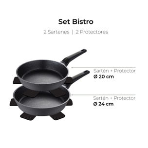 Set de 2 sartenes Ø20Ø24cm con protectores Bistro San Ignacio