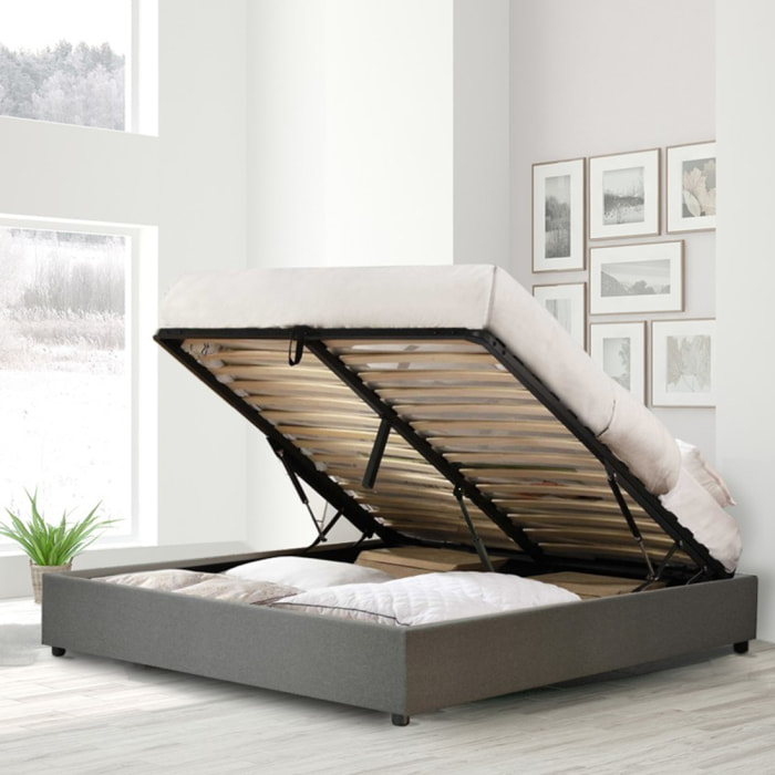 Lit coffre Futura | Ouverture électrique avec télécommande | Espace de stockage jusqu'à 900 L | Tissu | Gris clair