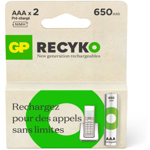 Pile rechargeable GP AAA ReCyckO 650 mAh lot de 2