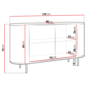 Sansa - buffet bas 139 cm - 2 portes et 1 étagère - plateau effet marbre - Bois / Blanc