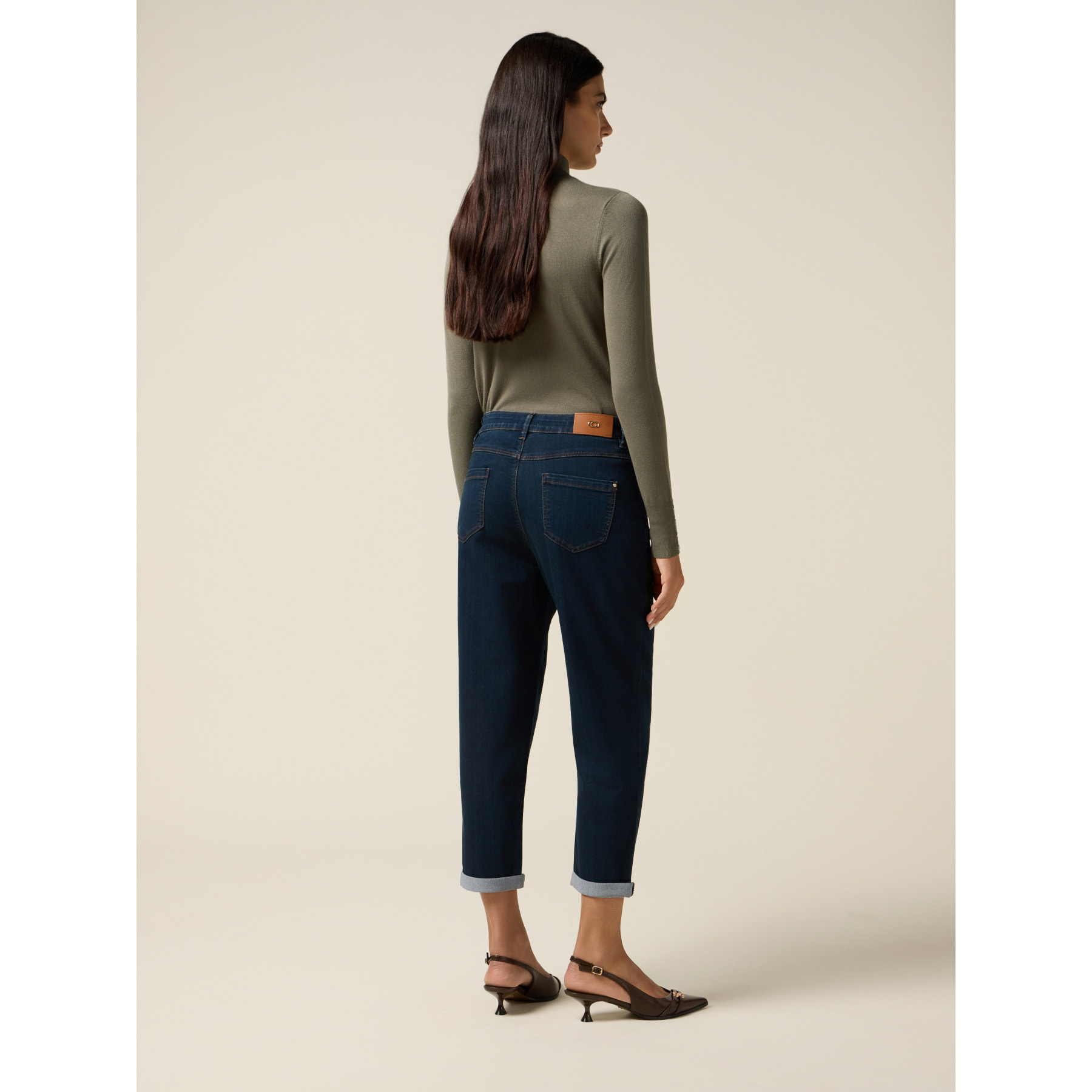 Oltre - Jeans boyslim a lavaggio blu scuro - Blu