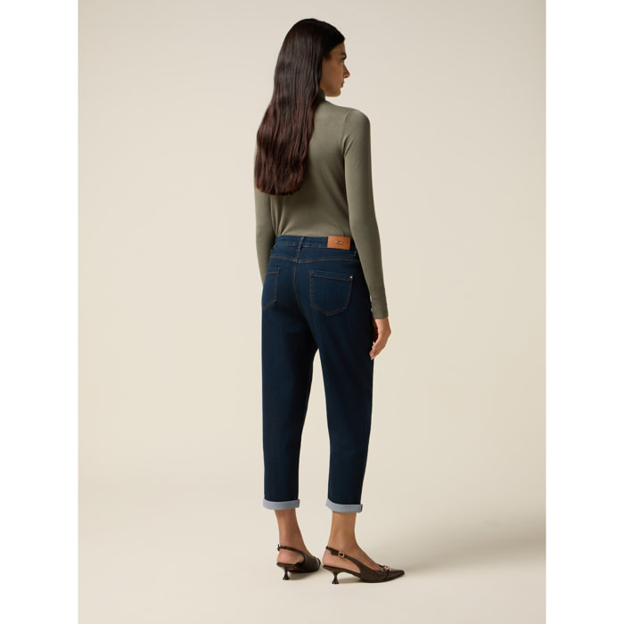 Oltre - Jeans boyslim a lavaggio blu scuro - Blu
