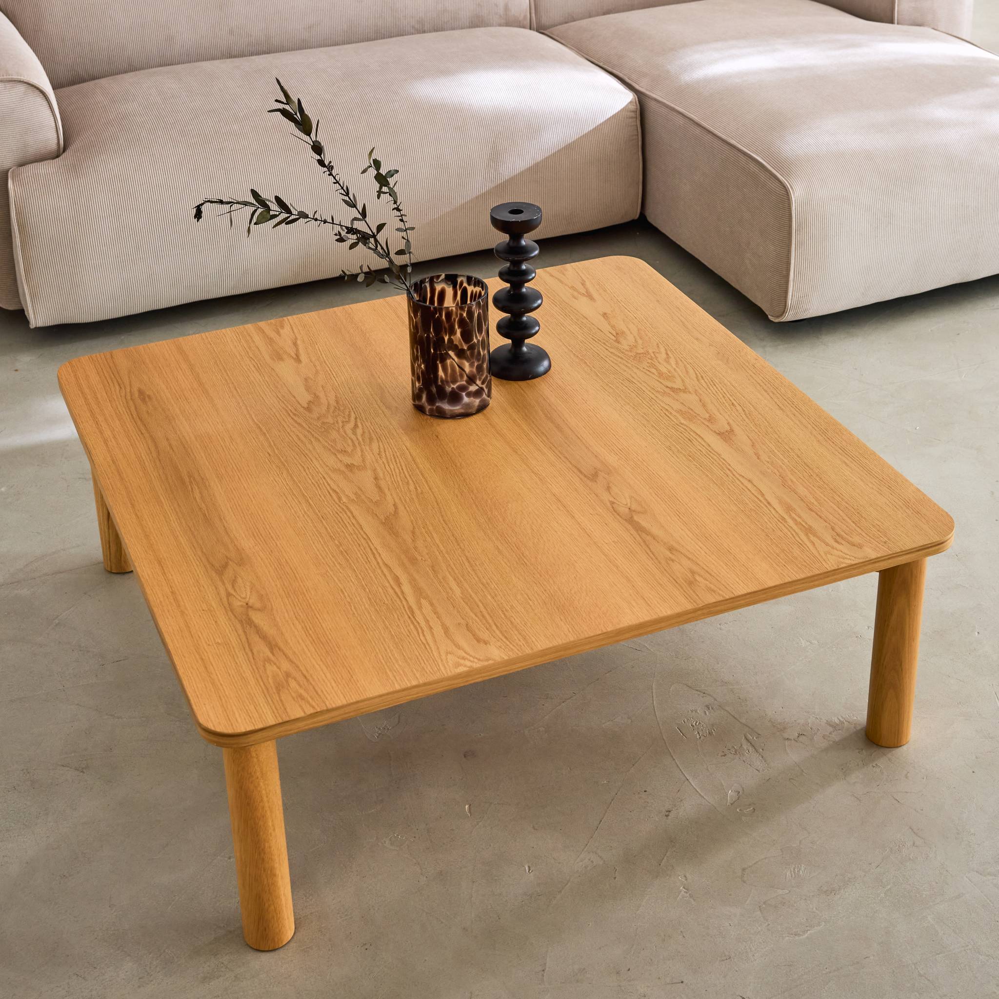 Table basse carrée bois d'hévéa placage chêne naturel - 100 x 100 x 35 cm - Solène