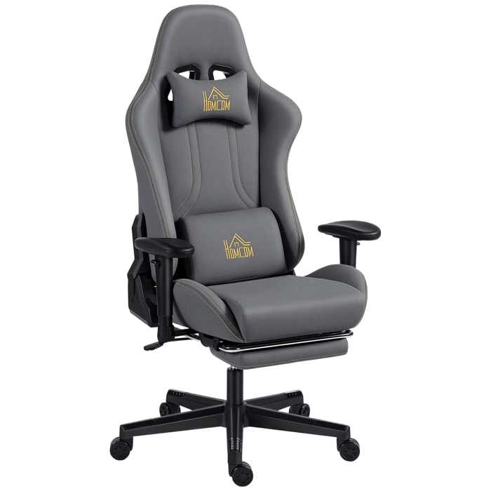 Chaise de bureau gaming ergonomique - chaise gaming réglable inclinable - fauteuil gamer avec coussins - tissu suédine gris