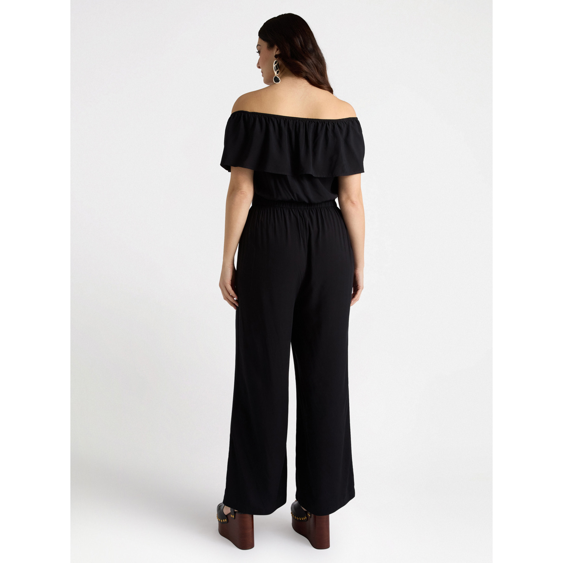 Fiorella Rubino - Mono de viscosa LENZING™ ECOVERO™ con volante - Negro