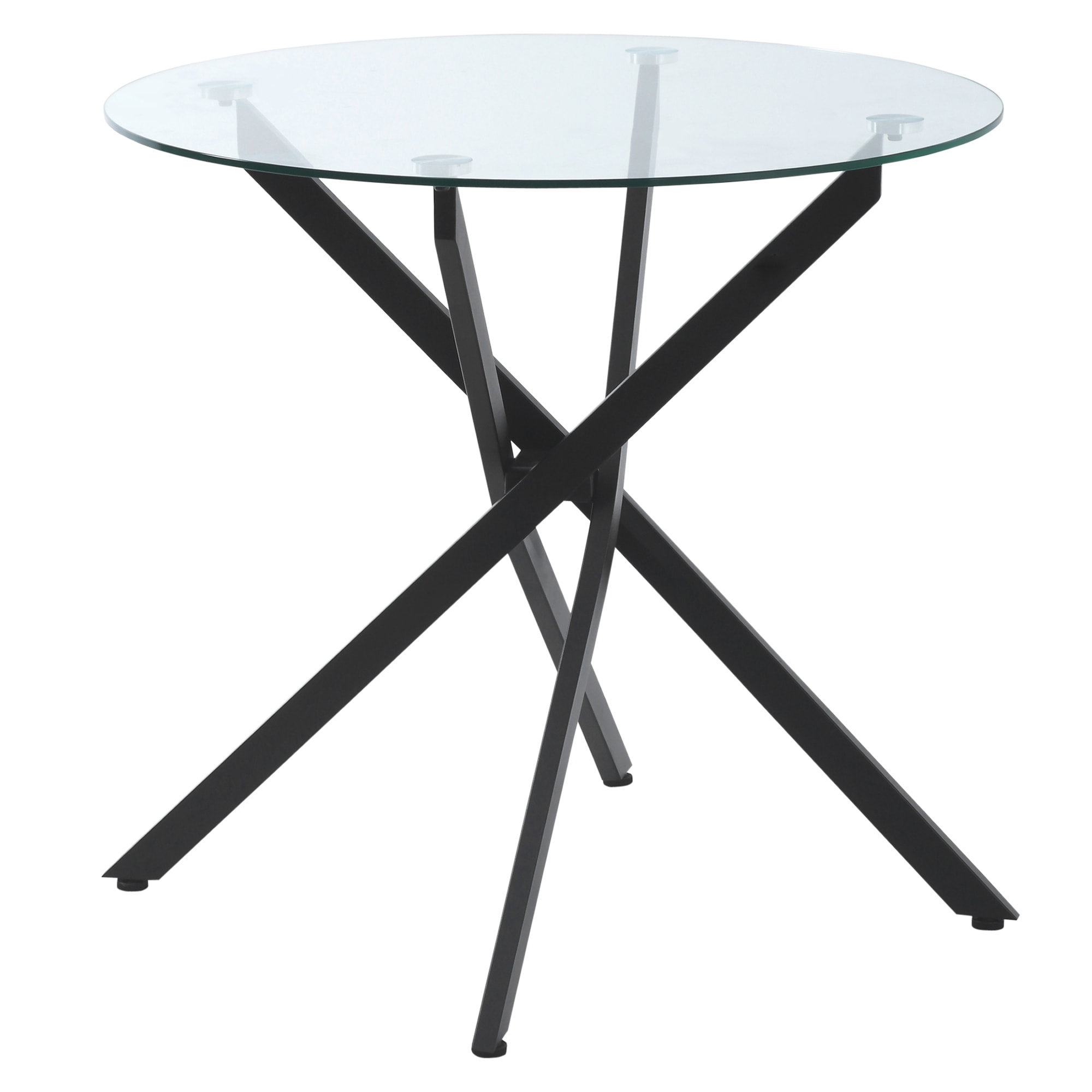 HOMCOM Mesa de Comedor Redonda con Encimera de Cristal Templado Transparente y Patas Cruzadas de Metal Mesa de Centro Moderna para Salón Ø80x75 cm Negro