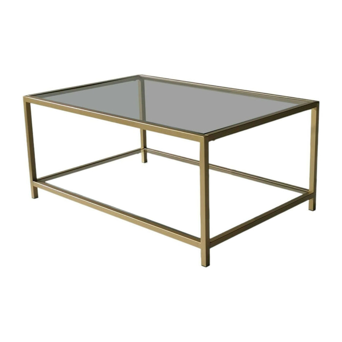 Tavolino da salotto Mina, Tavolo basso da caffè, Portariviste per divano, Ripiano da soggiorno, 90x60h40 cm, Oro