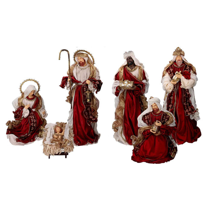 Presepe in tessuto bordeaux con re magi cmh81