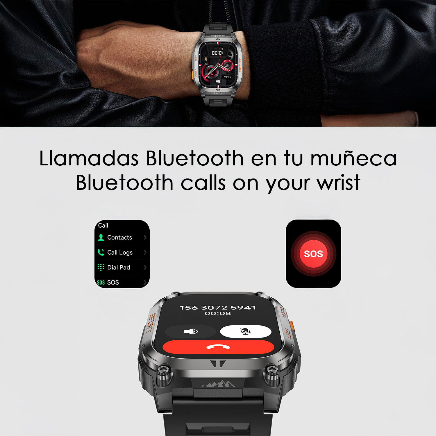 Smartwatch QX18, llamadas bluetooth, GPS + 4 sistemas localización, linterna, más de 170 modos de deporte y monitor de salud.