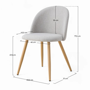 Lot de 2 chaises en tissu taupe chiné clair et pieds en métal - Cozy