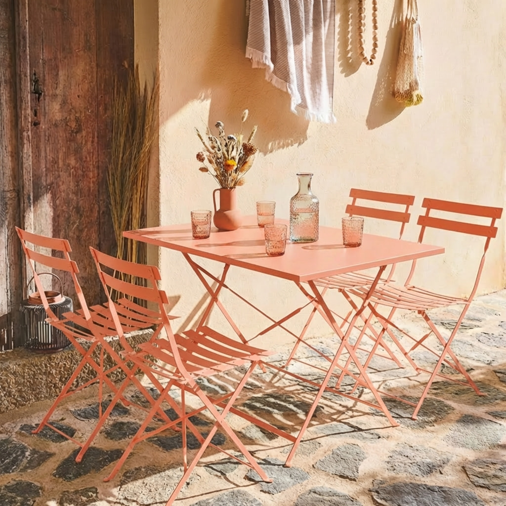 Table de jardin bistrot pliante métal + 4 assises EMILIA