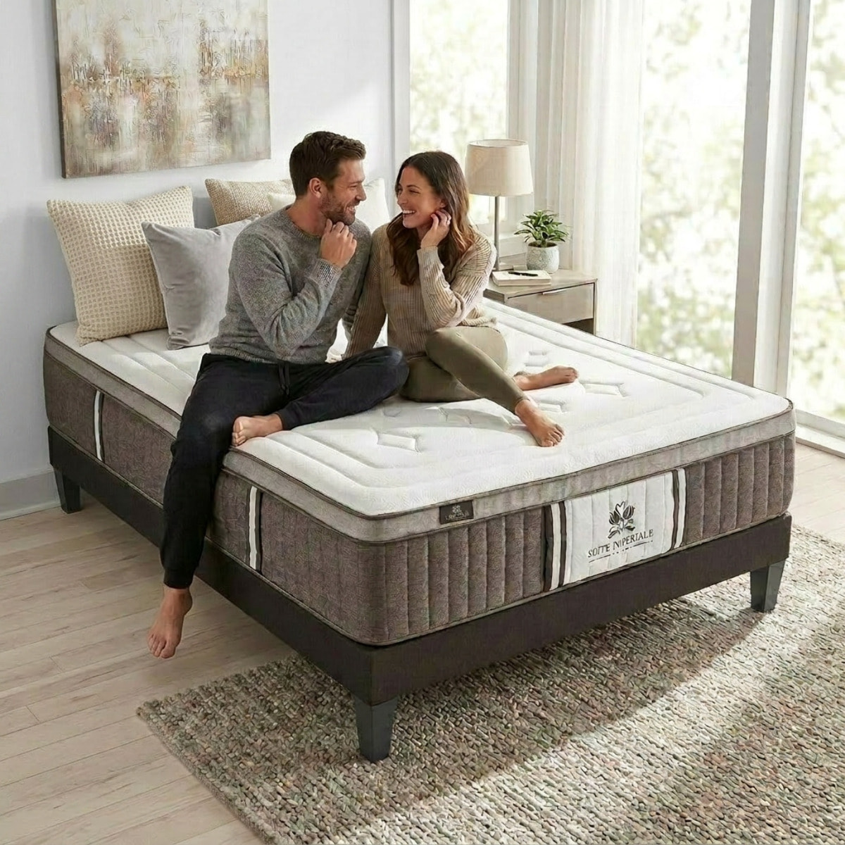 Ensemble Matelas Suite Impériale & Sommier KIT15, 35 cm, Ressorts Ensachés, Micro-Ressorts et Mémoire de Forme, Technologie Tri-Lattes, Soutien Ferme