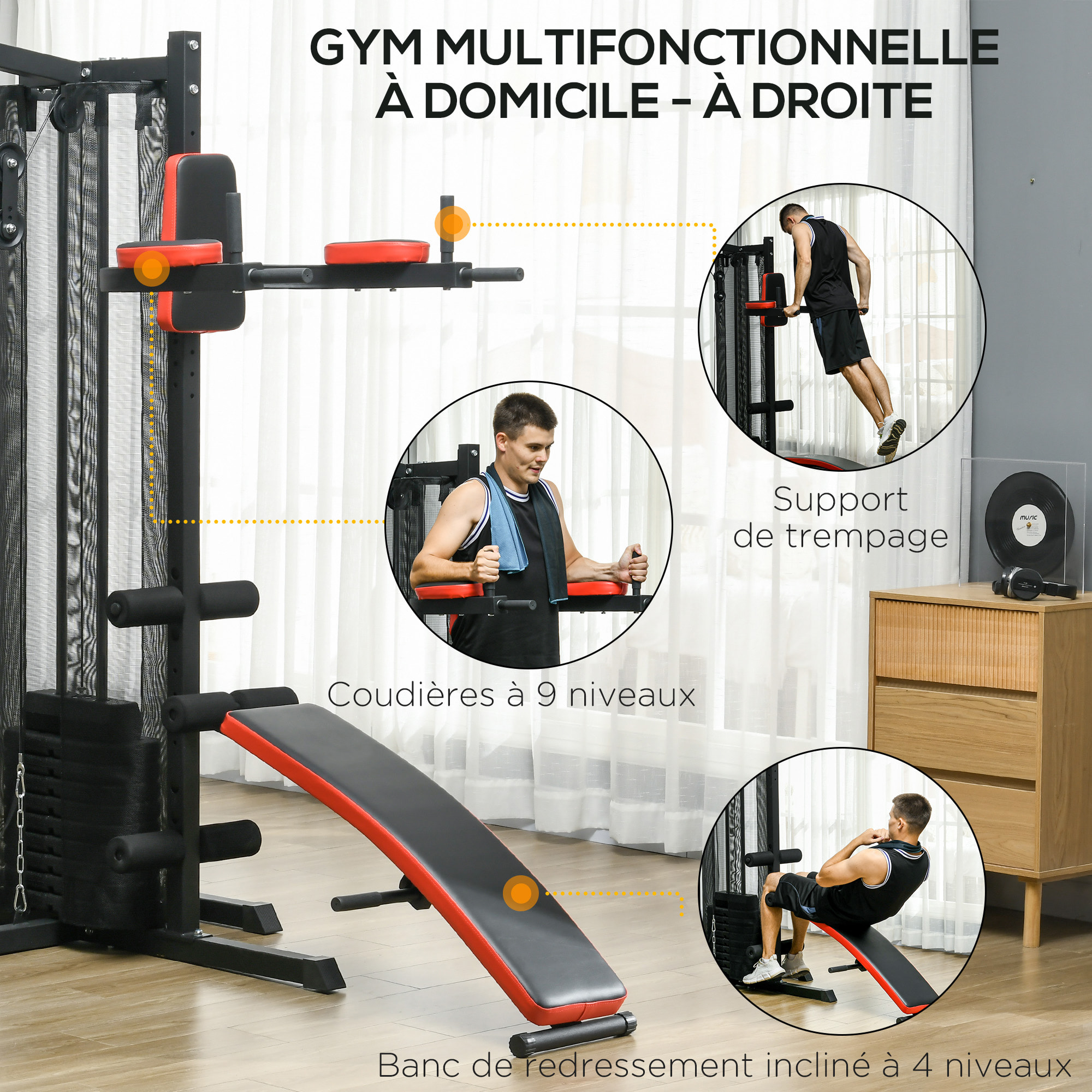 Station de musculation multi-équipement - collaboration Aosom.fr x FFHandball - 10 contrepoids - acier noir rouge