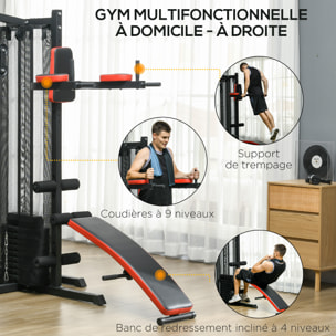 Station de musculation multi-équipement - collaboration Aosom.fr x FFHandball - 10 contrepoids - acier noir rouge