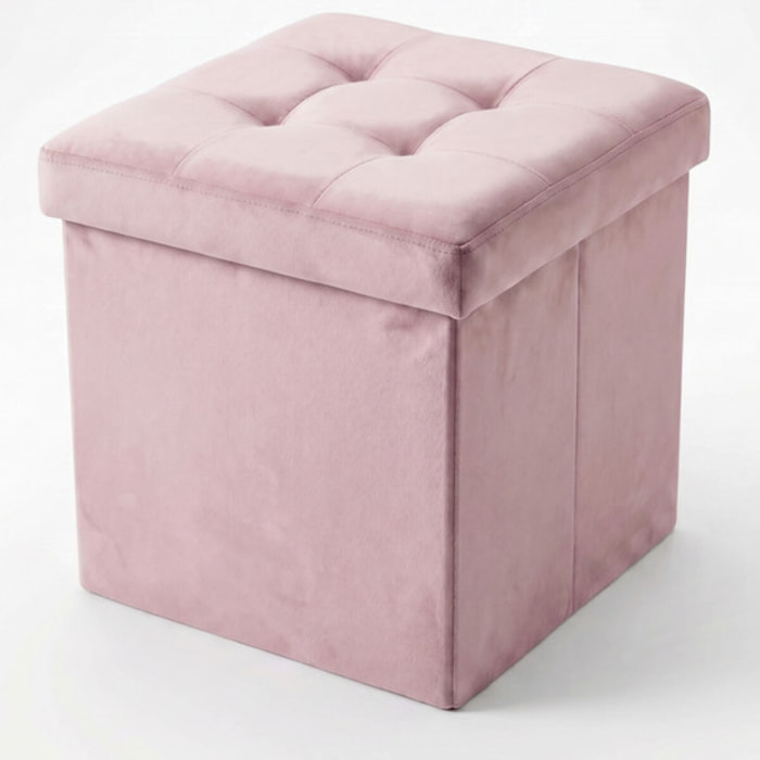 Pouf contenitore in velluto 38x38x38 cm, cubo imbottito con vano interno, seduta elegante effetto velvet trapuntato, resistente fino a 150 kg, salvaspazio ideale per camera soggiorno ingresso e cameretta