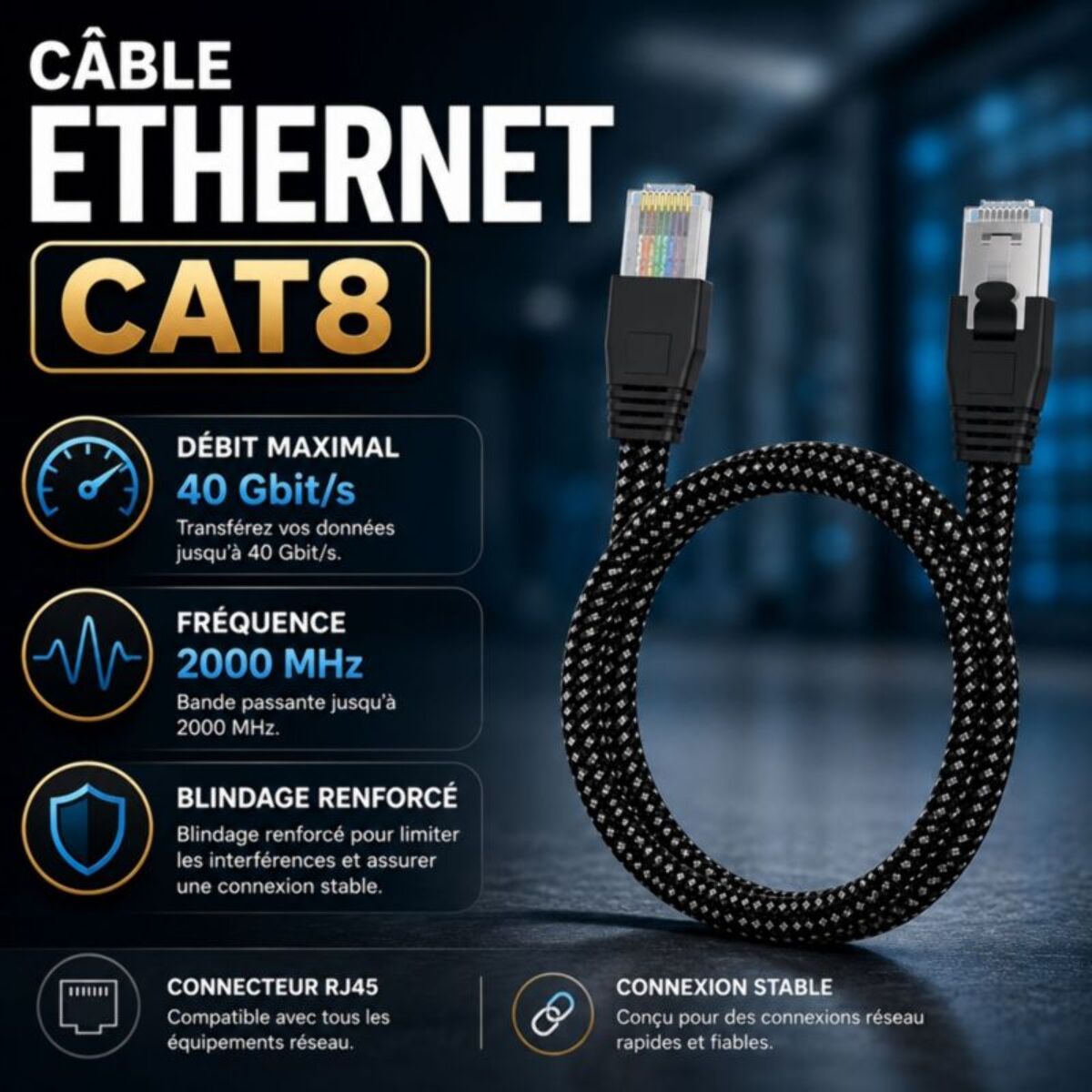 Câble Ethernet ADEQWAT RJ45 2M CAT8E