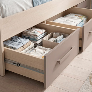 Letto A Castello Con Letto Estraibile E 2 Cassetti Contenitore Per Cameretta Bambini Ragazzi Salvaspazio 198 x 69 x 96 Cm Rovere Chiaro E Tortora