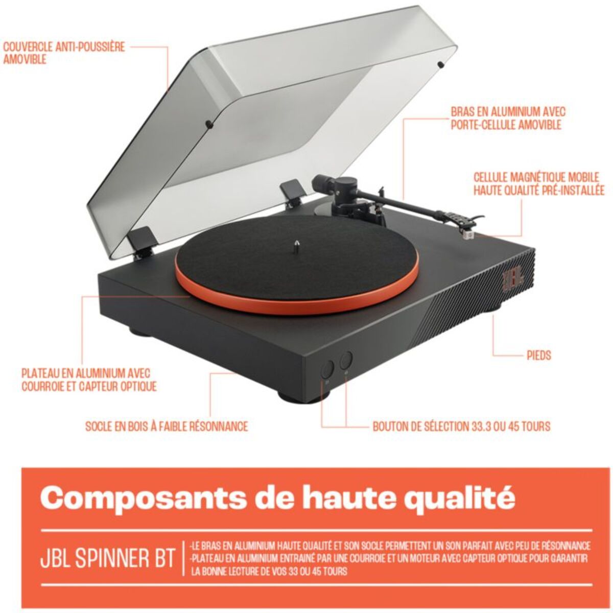 Platine vinyle JBL Spinner BT Gold
