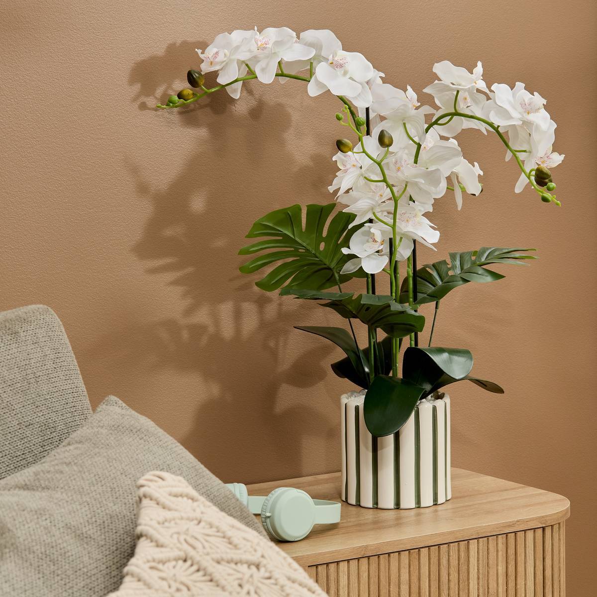 Fleur Artificielle Asia Orchidée H81 cm Pot en Grès Vert