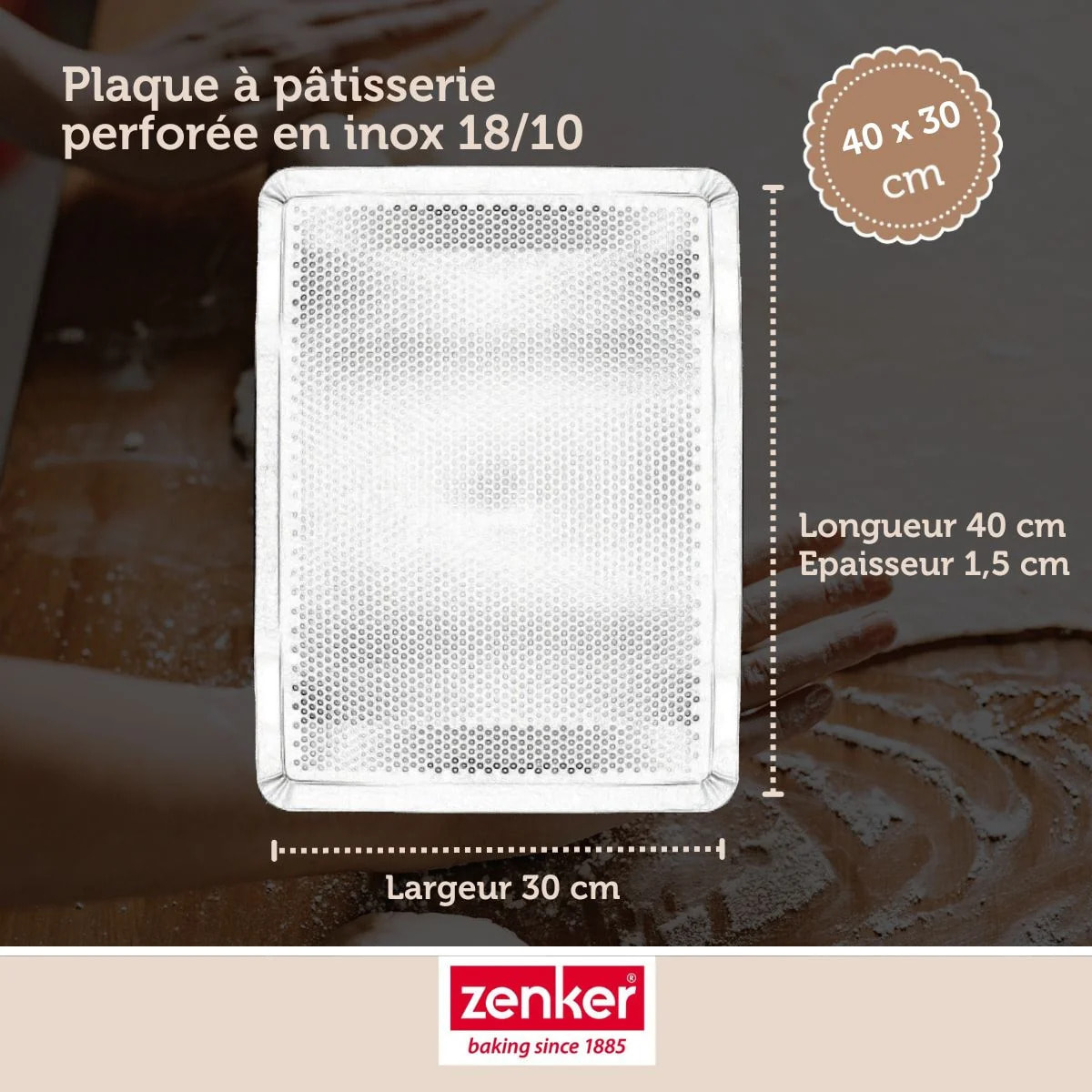 Plaque à pâtisserie perforée 40 x 30 cm en acier inoxydable Zenker Special Cooking